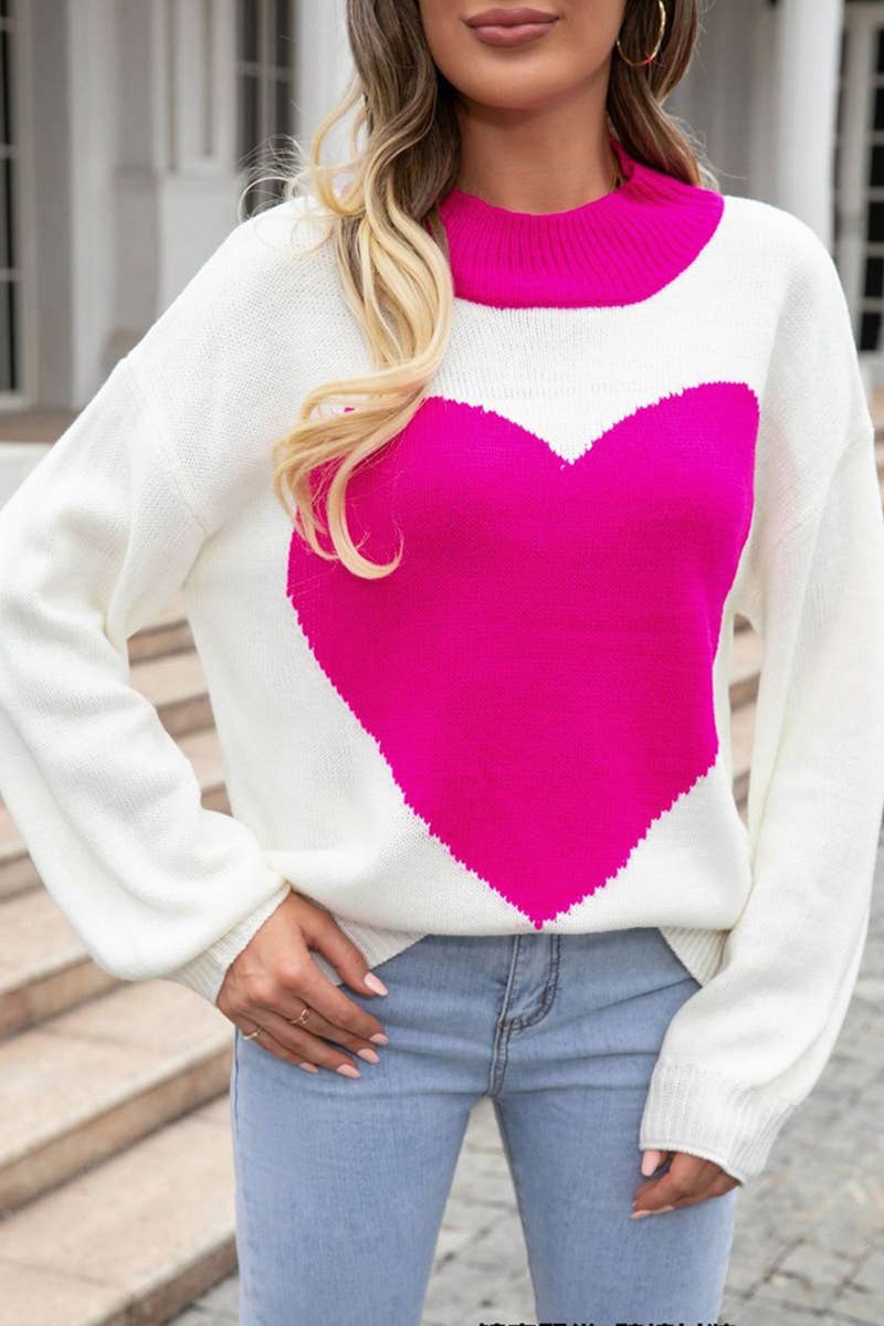 WOMEN SUPER BIG LOVE LOOSE KNITTED PULLOVER_CWOSWL1450