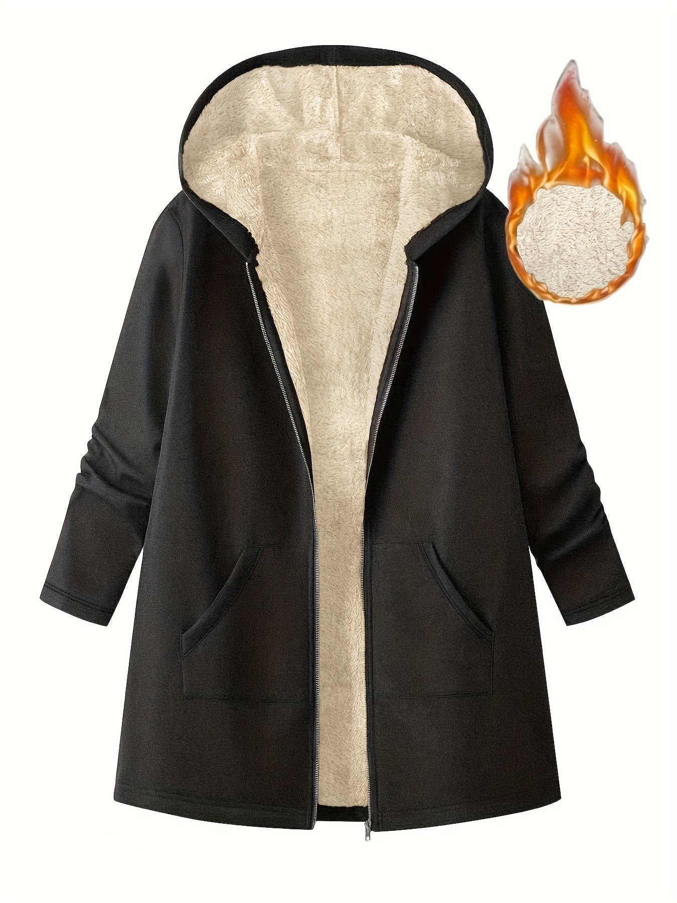 Long hooded coat solid color and velvet coat