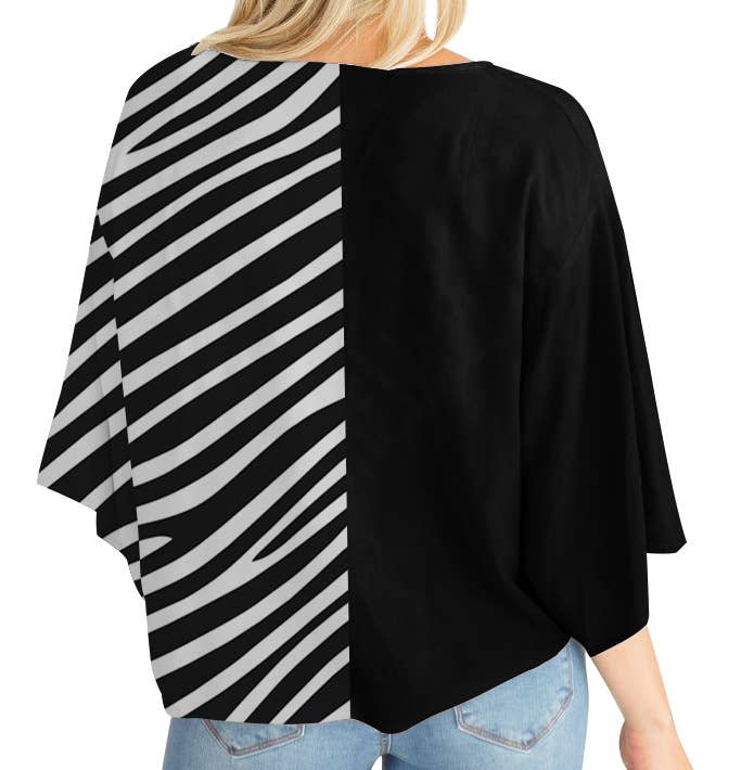 V-neck knotted printed loose sleeved top