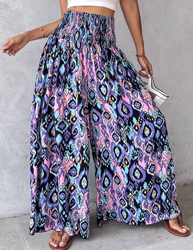 Tropical print retro floral print wide leg pants