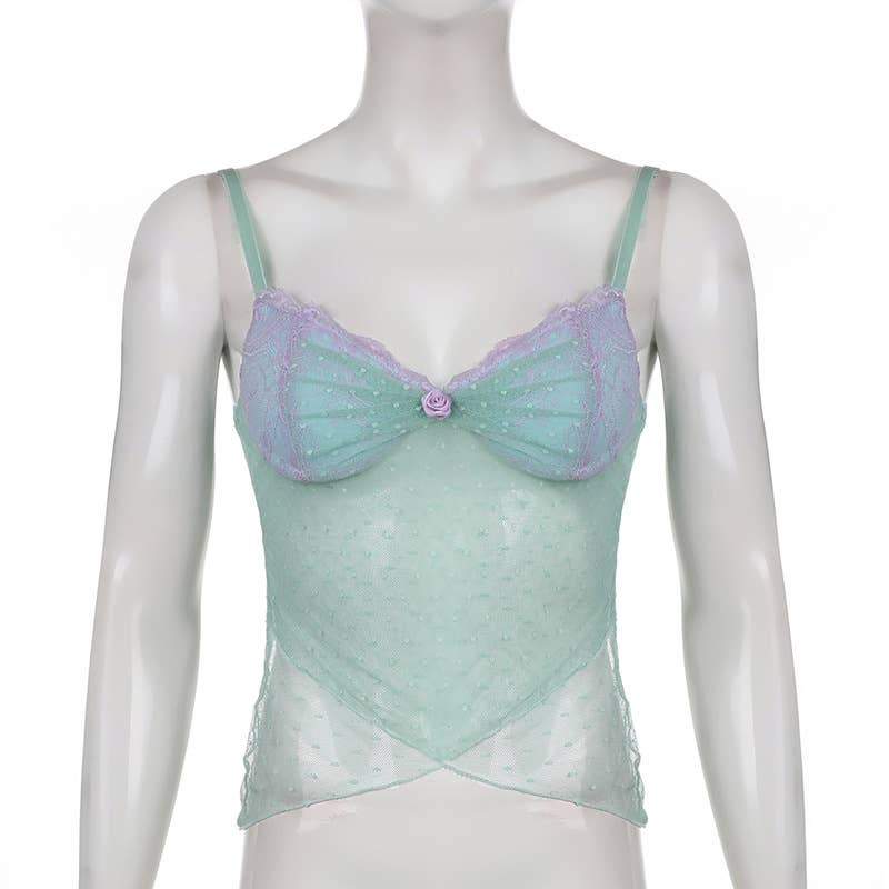 Lace mesh transparent design strappy top
