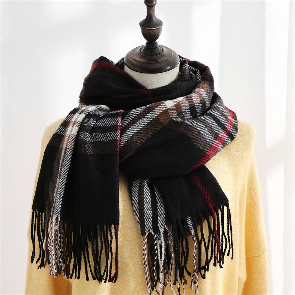 Plaid Faux Cashmere Scarf - Sweet Mid-Length Wrap_CWASC0190