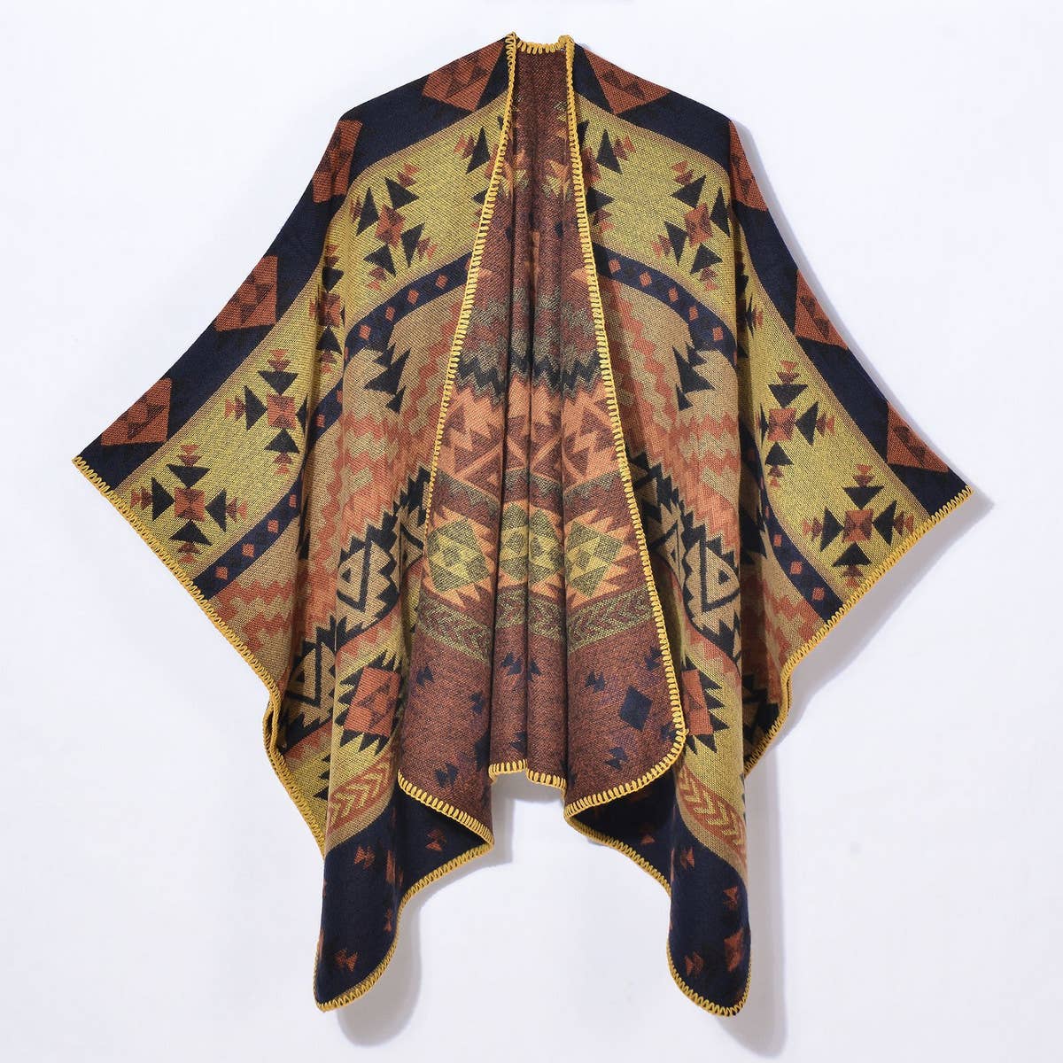 RETRO GEOMETRIC PATTERN CARDIGAN SHAWL_CWASC0949