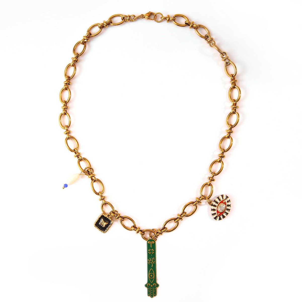 18K Steel Fatima Hand Necklace with Fish Eye_CWMM8859