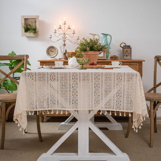 CROCHET HOLLOW TABLECLOTHS WITH TASSELS