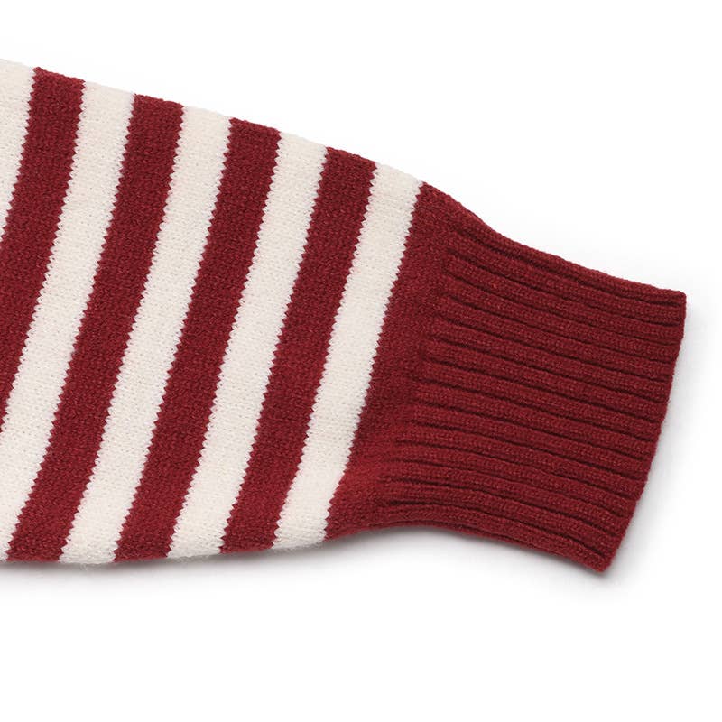 V-NECK STRIPED PULLOVER HALF-ZIP HOODED SWEATER