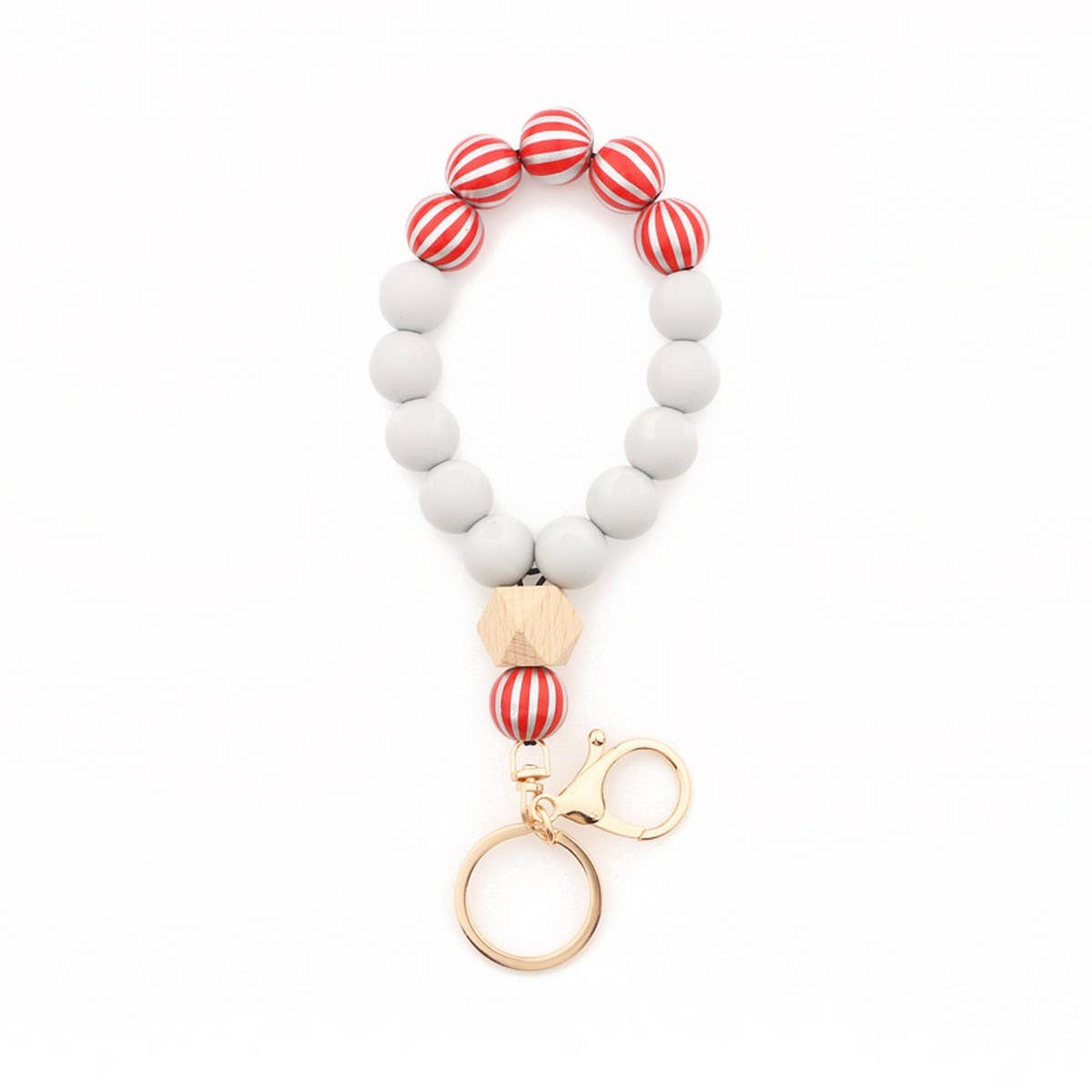 Christmas Wood Bead Bracelet with Silicone Keychain