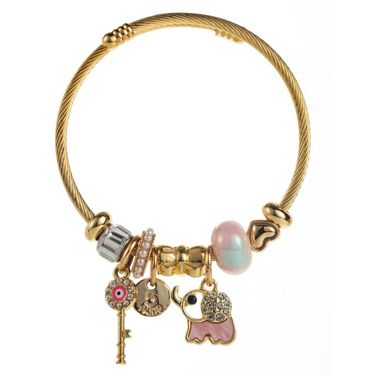 Personalized Elephant Charm Titanium Bracelet_CWMM8607