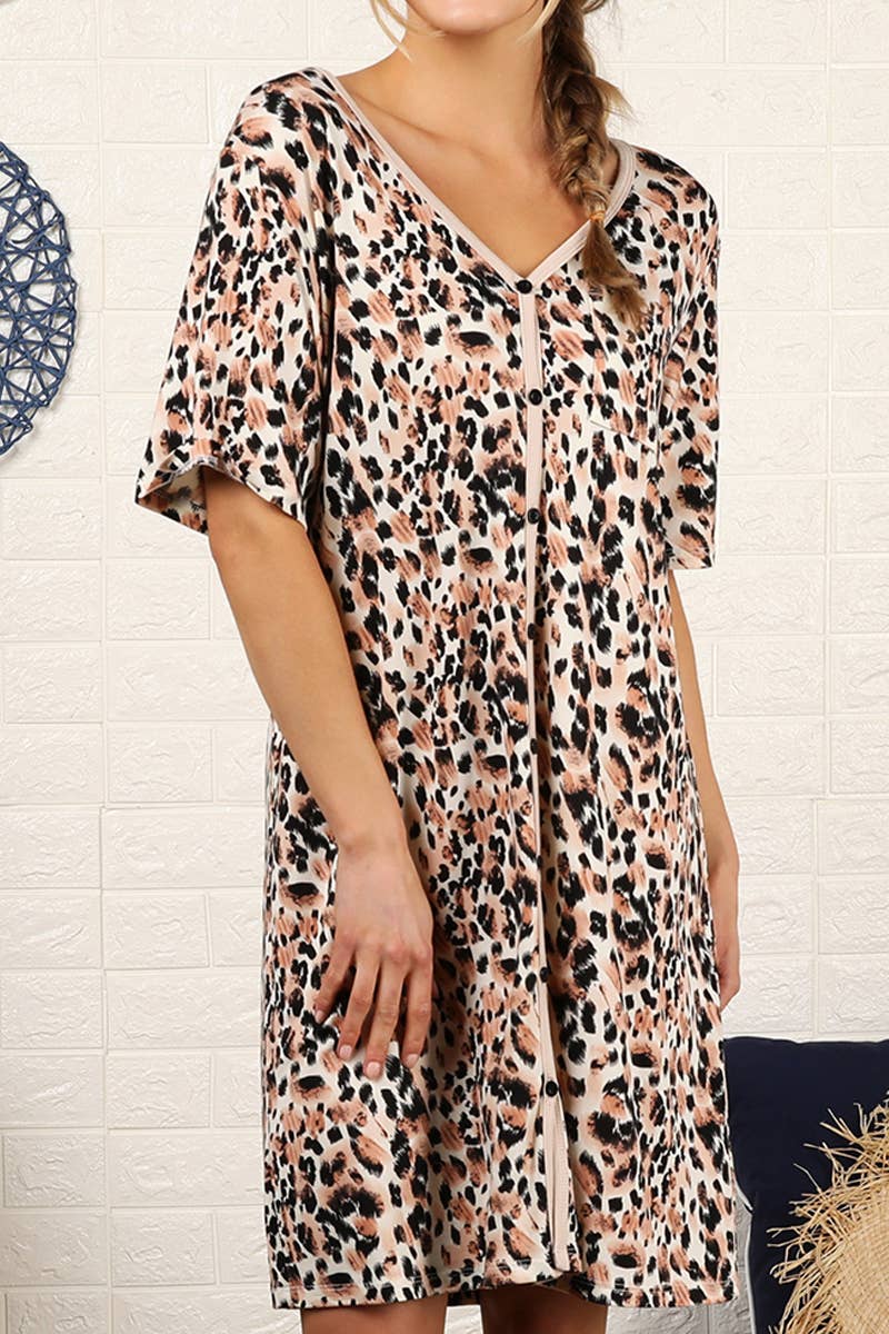 CWDSD10357_SHORT SLEEVE BUTTON DOWN SLEEPWEAR DRESS