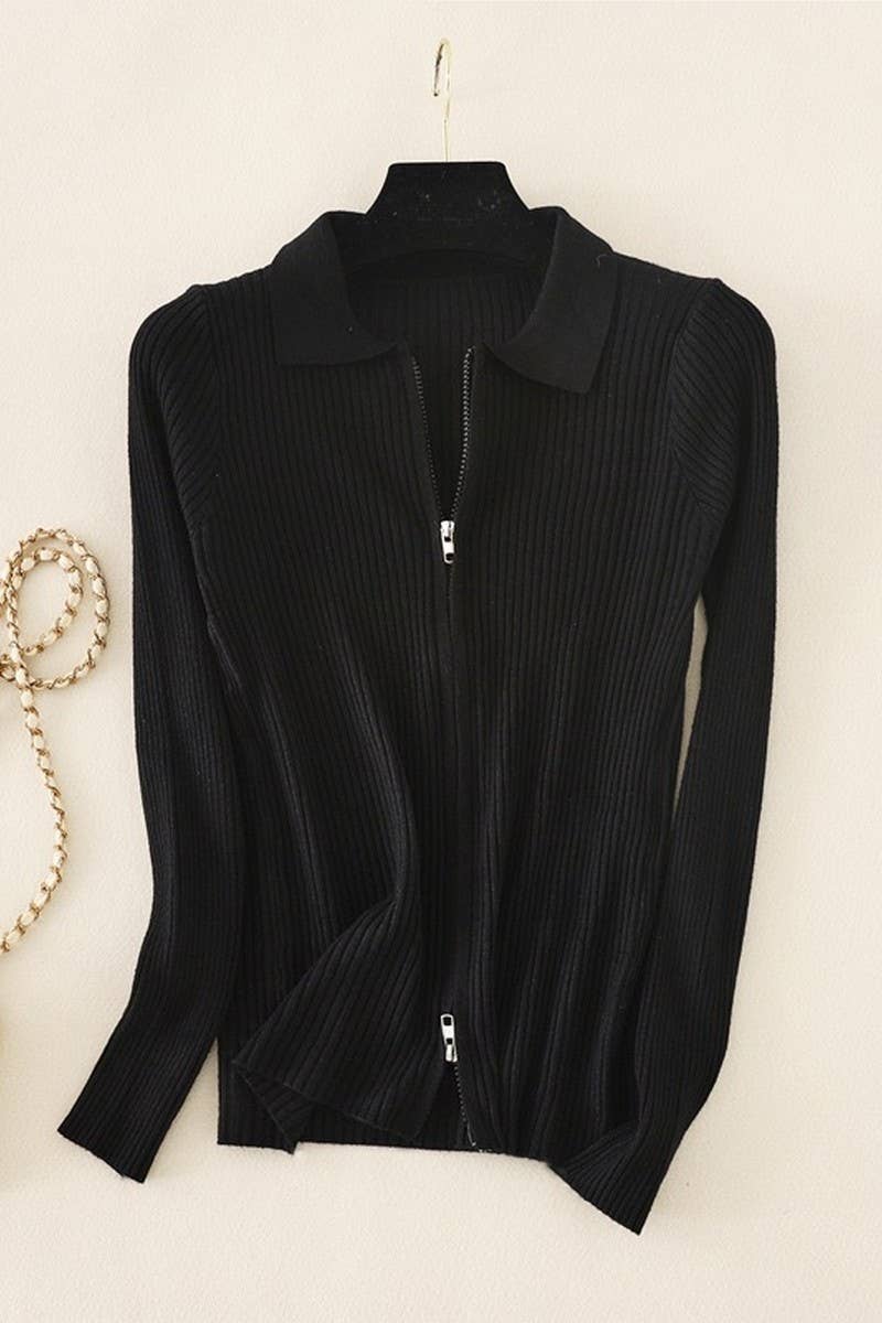 CWOSWL07283_SOLID SLIM KNIT LONG SLEEVE POLO TOP