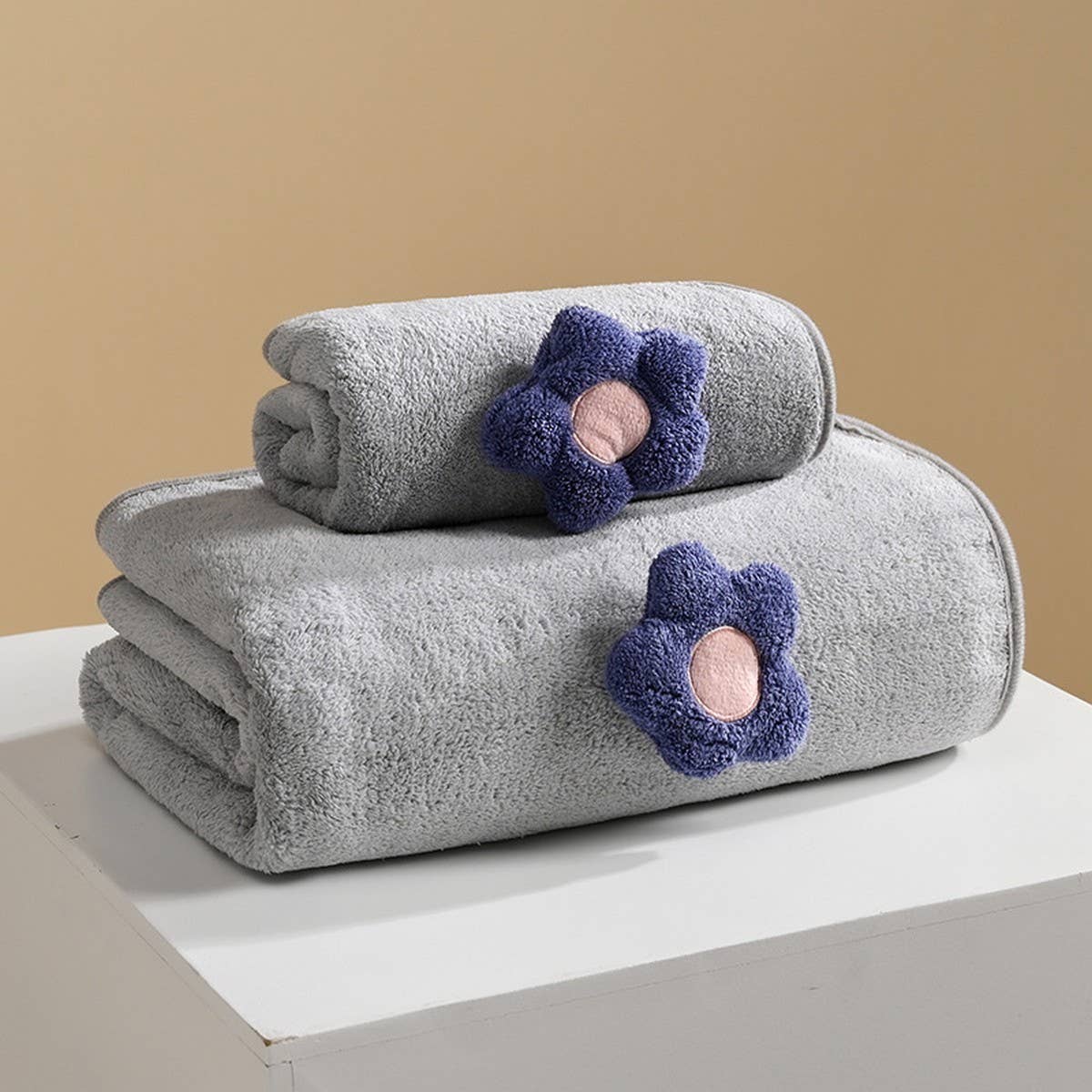 CORAL FLEECE FLOWER SQUARE TOWEL BATH TOWEL SET