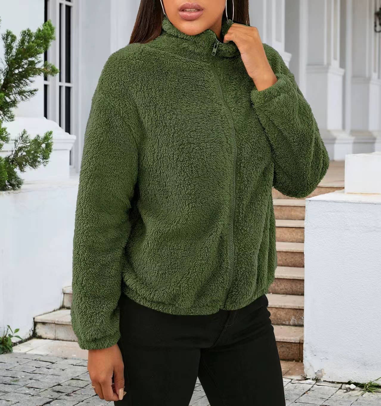 LONG SLEEVE SOLID COLOR PLUSH LOOSE WARM CARDIGAN