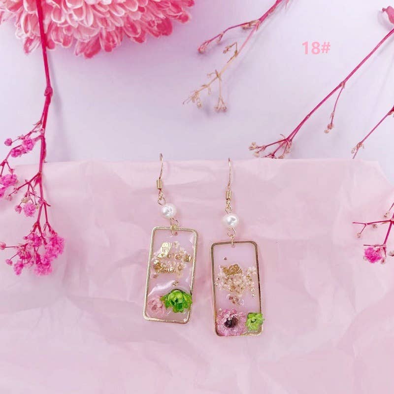 Geometric natural real dried flower earrings