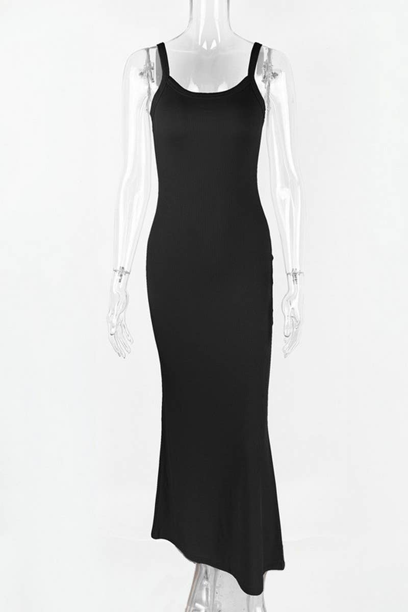 CWDMD4950_SEXY SLIM FIT COWL NECK RIBBED SLIP DRESS