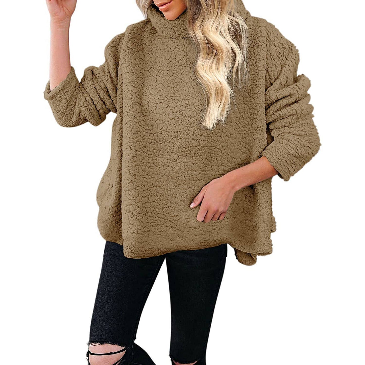 WOOLEN SOLID COLOR PULLOVER SHORT HOODIE WOMAN