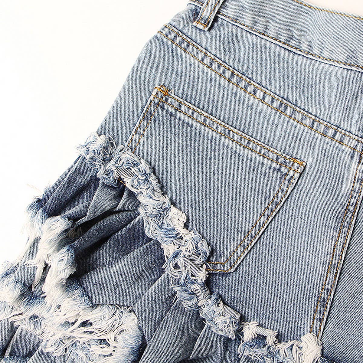 TRENDY BRUSHED TASSEL HIGH WAISTED DENIM SHORTS_CWJS0090