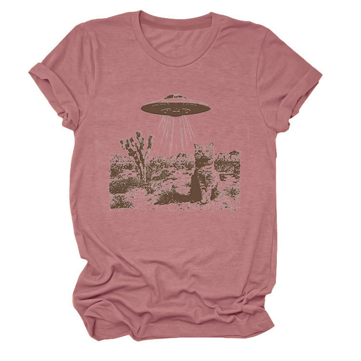 Cat and Spaceship Graphic Tee for Women_CWTTS1514