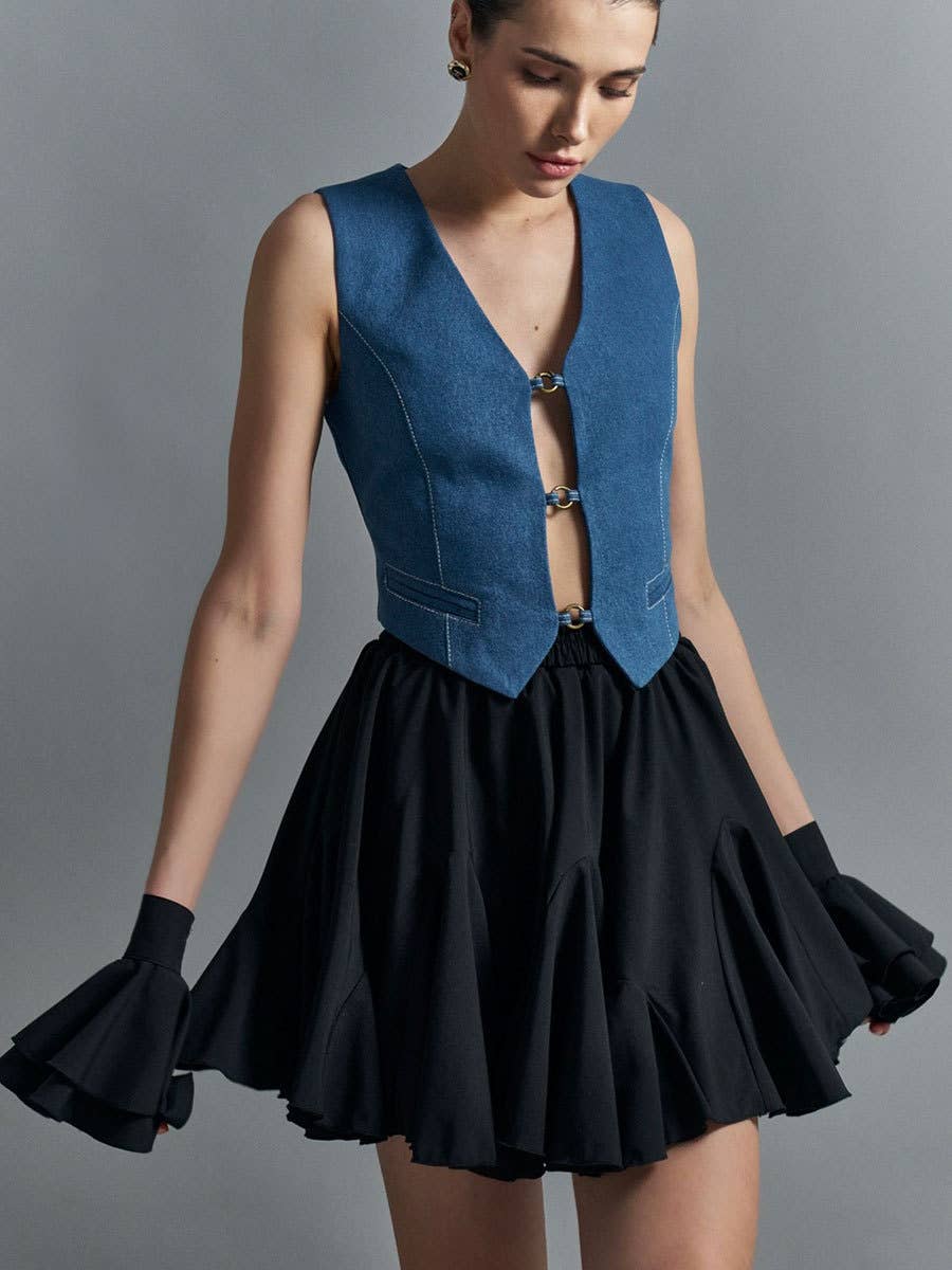 Y2K street fashion patchwork mini pleated skirt