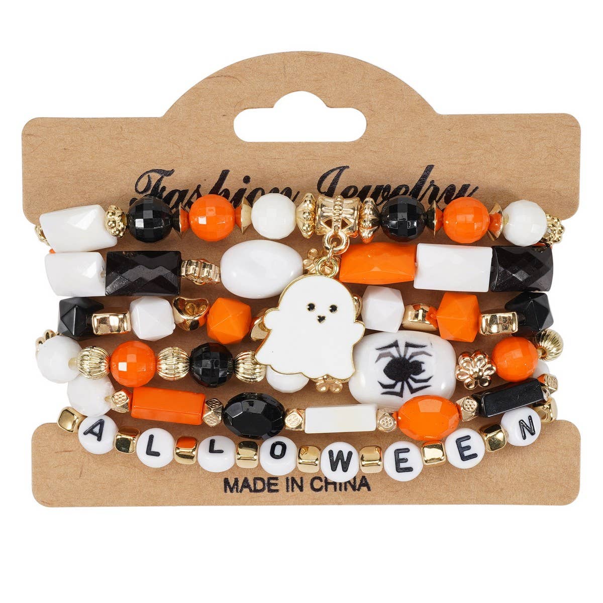 CWMM10432_HALLOWEEN GHOST PUMPKIN SKULL BEADED BRACELET
