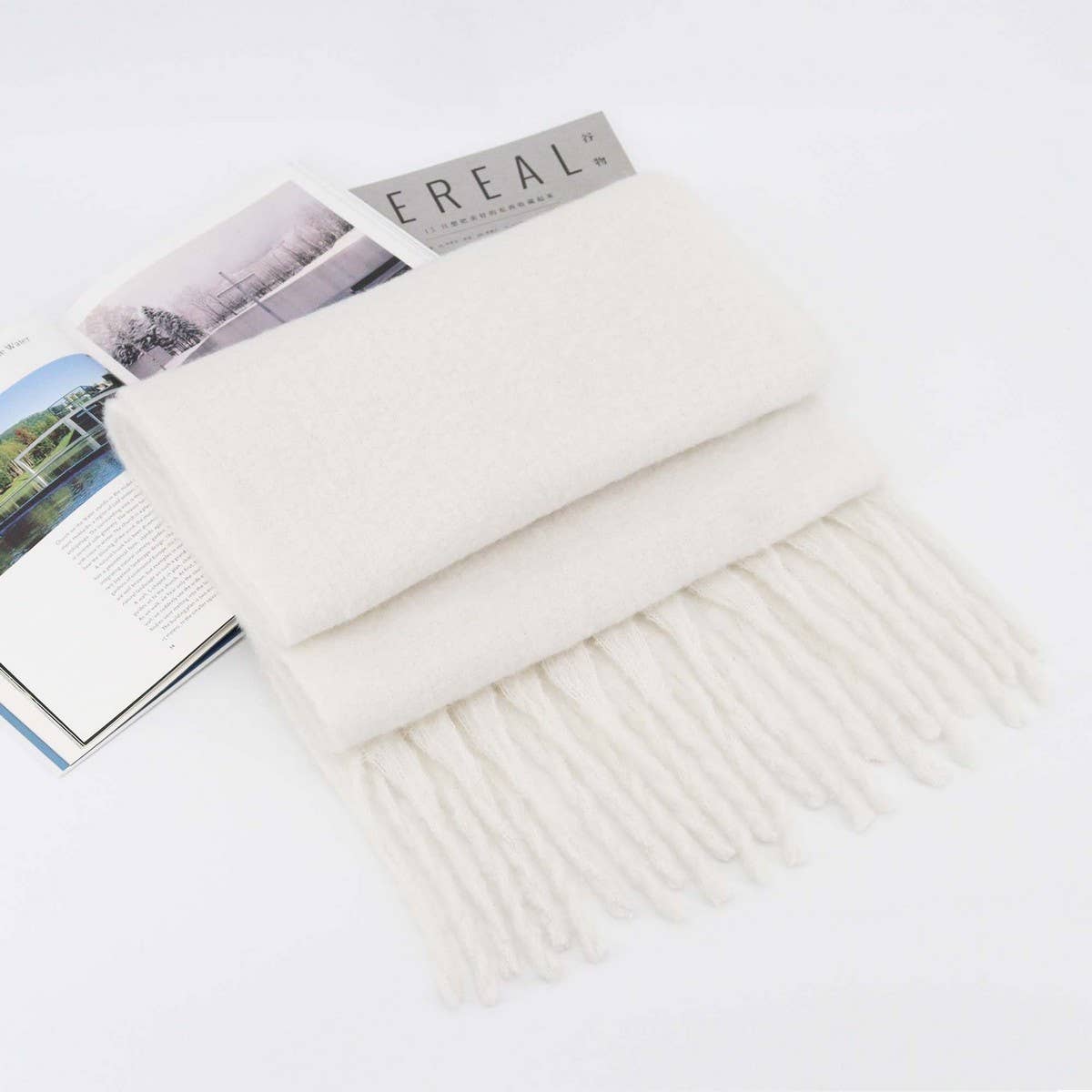 Thick Mohair Scarf - Winter Tassel Wrap for Women