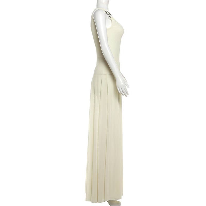 SEXY V-NECK HALTER SKIRT TEMPERAMENT MESH DRESS