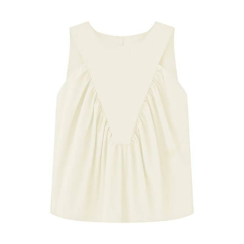 Versatile solid-color pleated sleeveless vest