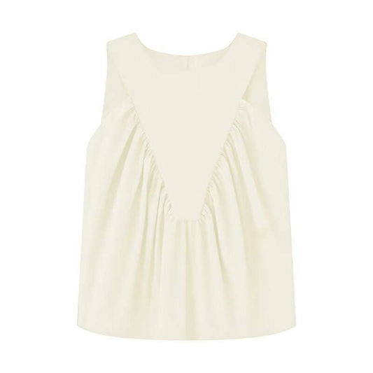 Versatile solid-color pleated sleeveless vest
