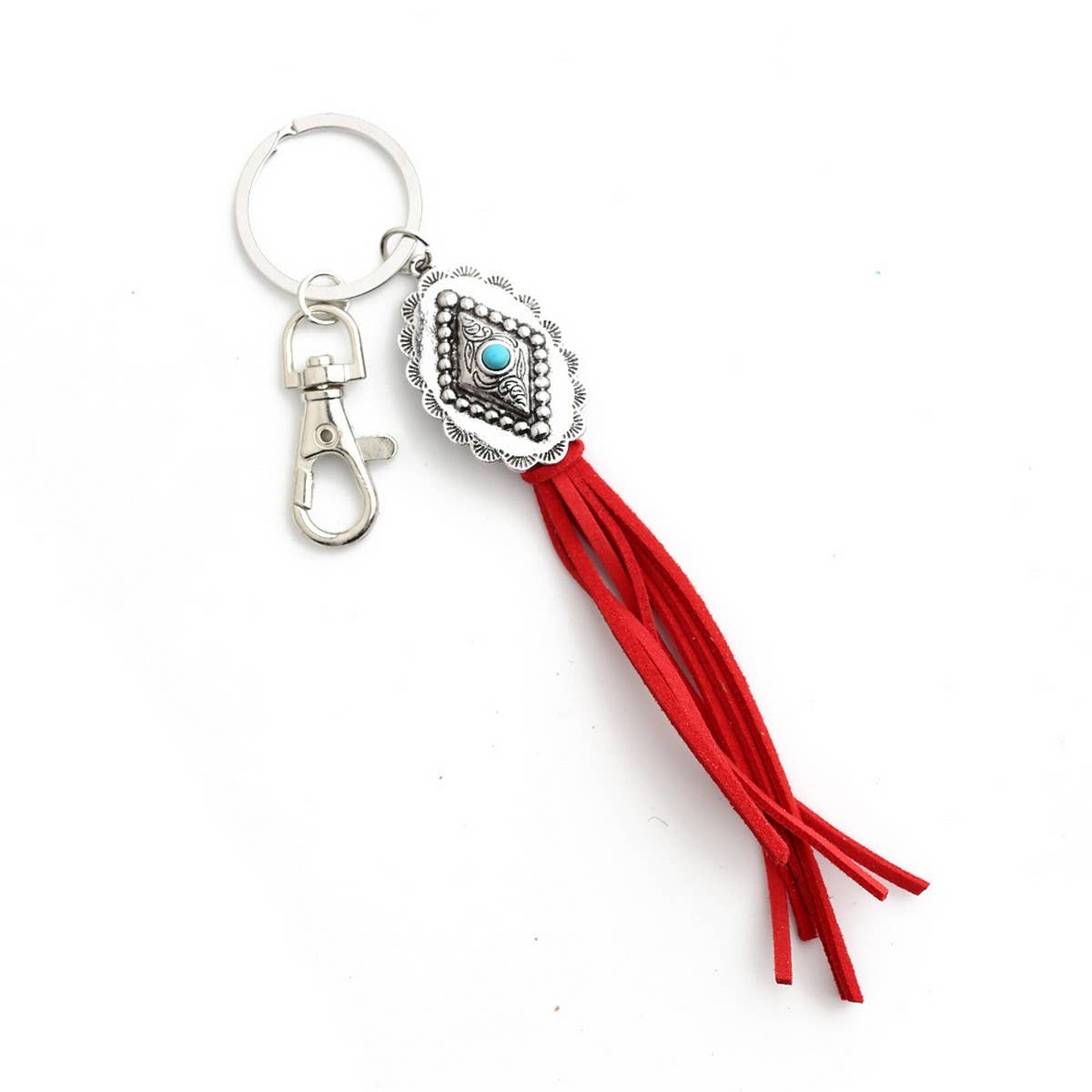 Boho DiamondKeychain withTassel and TurquoiseCharm_CWAB5082