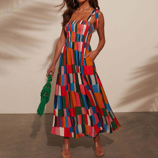 Holiday print and color matching Mid-length dress