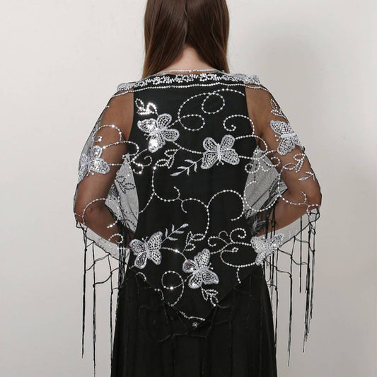 HOLLOW LACE TASSEL BUTTERFLY TRIANGLE SCARF SHAWL