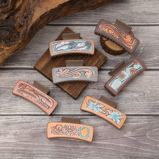 Western Cactus Feather Floral Print Hair Claw