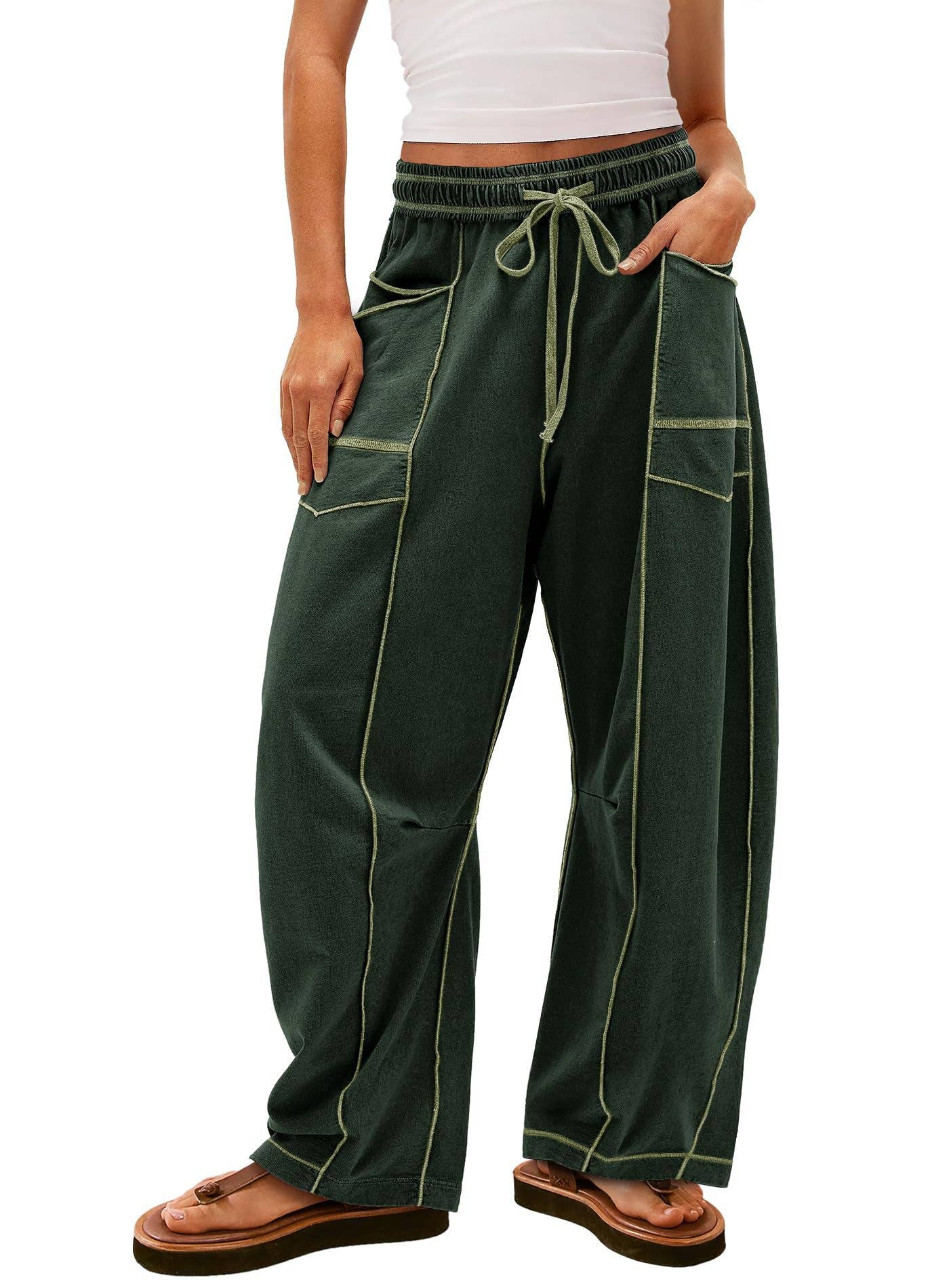 Casual stretched-waist drawstring sweatpants