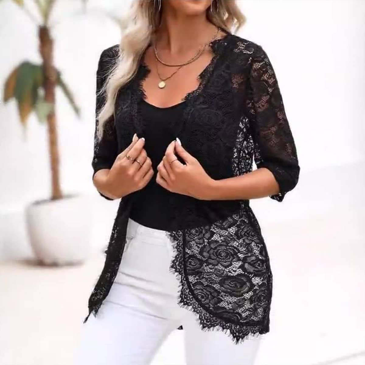 Lace patchwork fashion lace-trimmed cardigan