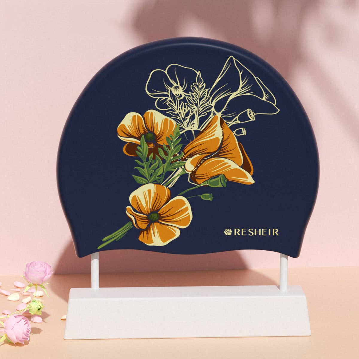 Adult Women's Swim Cap, Floral, Waterproof_CWMM6711