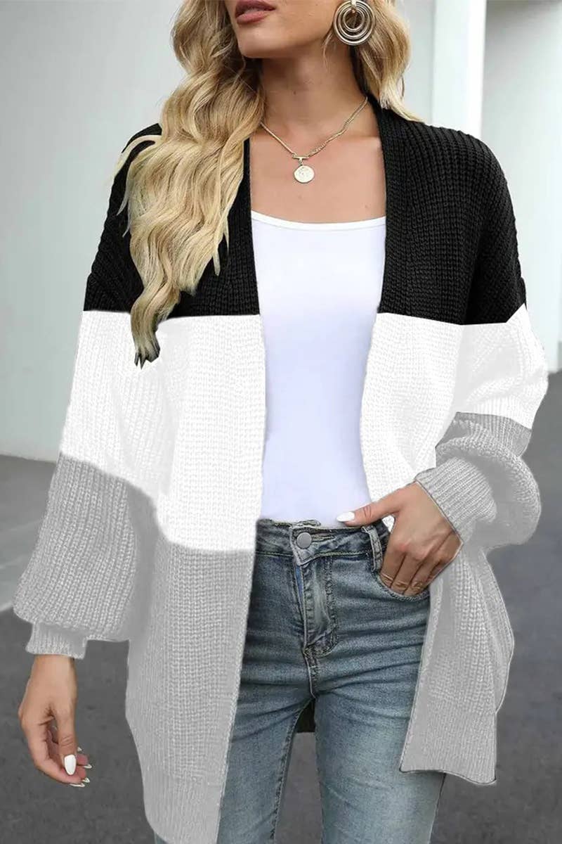 LANTERN SLEEVE OVERSIZED THICK NEEDLE CARDIGAN