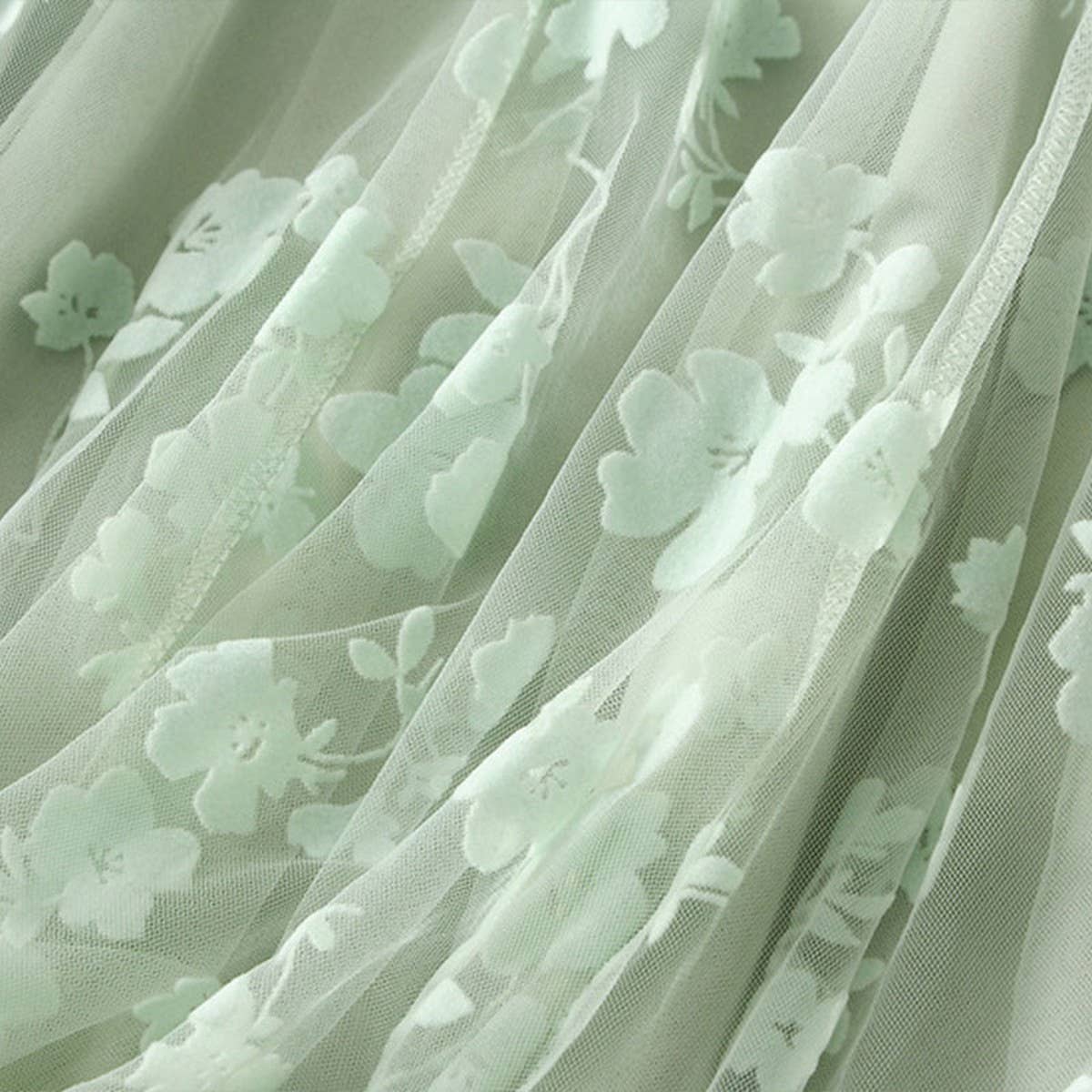 FLOCKED TULLE PATCHWORK A LINE FLARED SKIRT_CWBMS0405