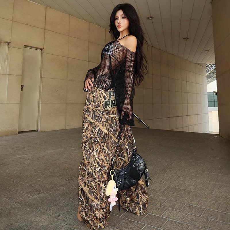 Sheer One Shoulder Mesh Long Sleeve Top