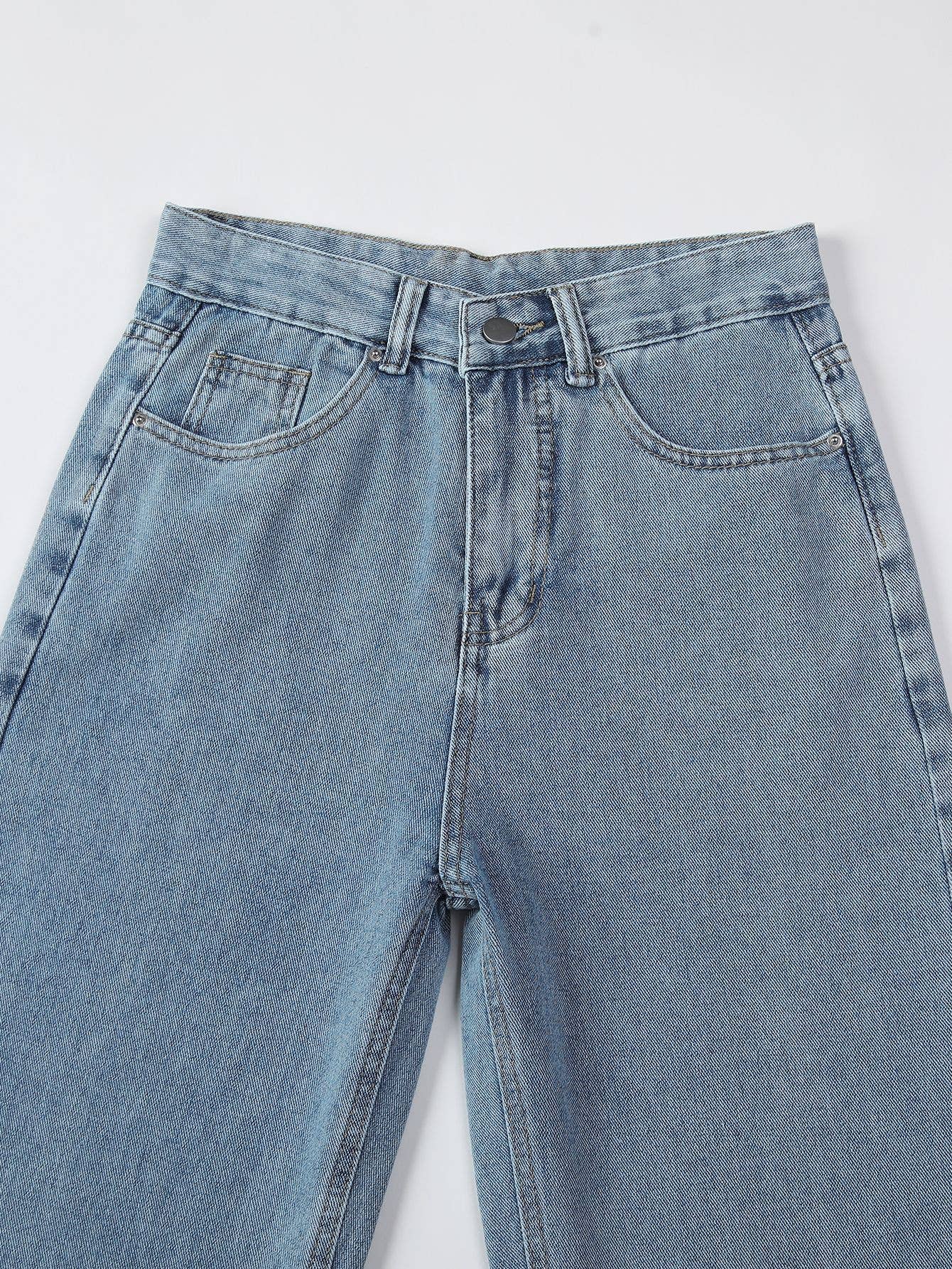 Solid color wide leg straight leg denim pants