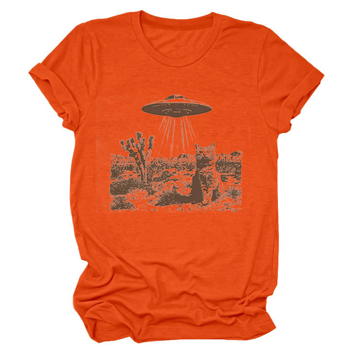 Cat and Spaceship Graphic Tee for Women_CWTTS1514