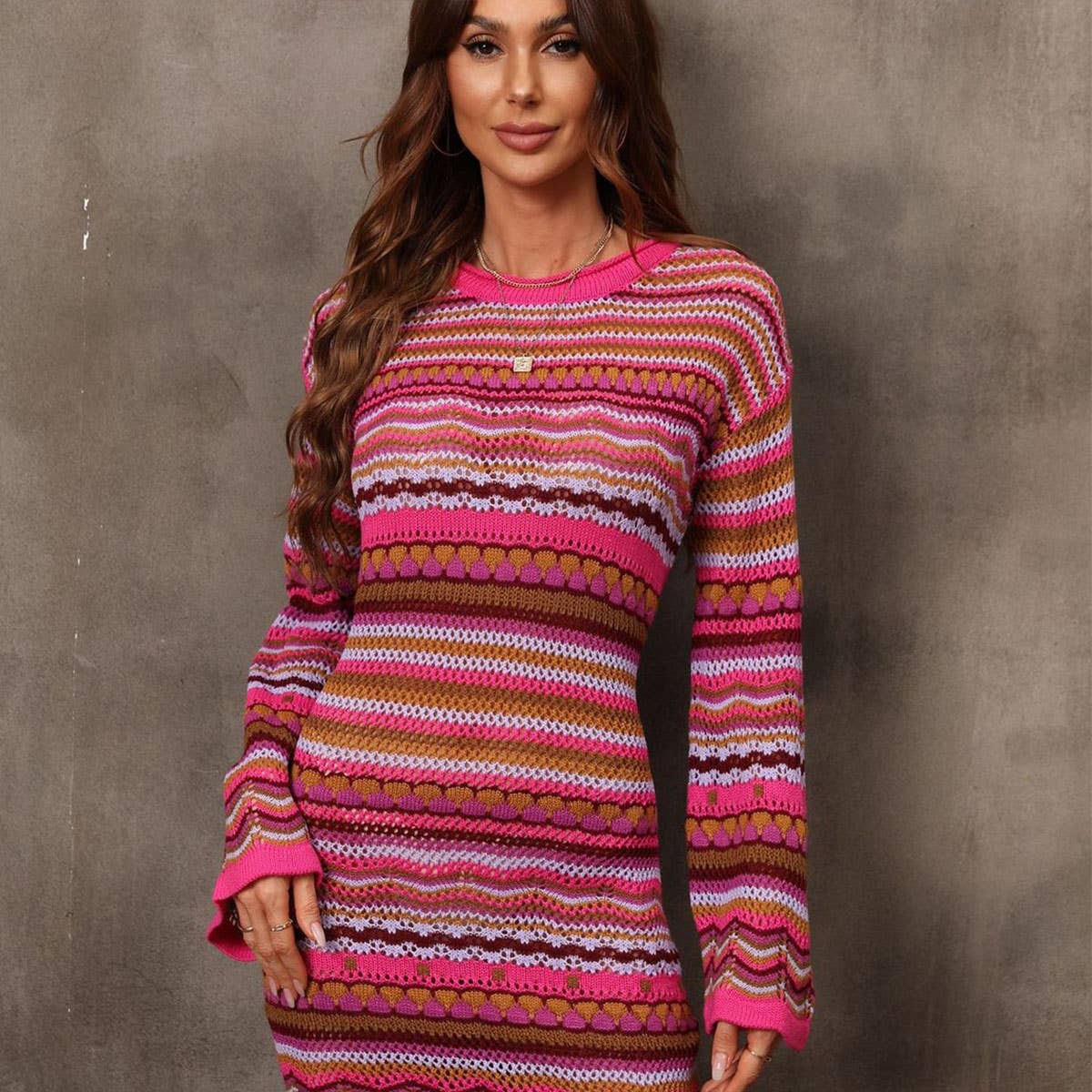 Long knit skirt Crochet rainbow knit dress
