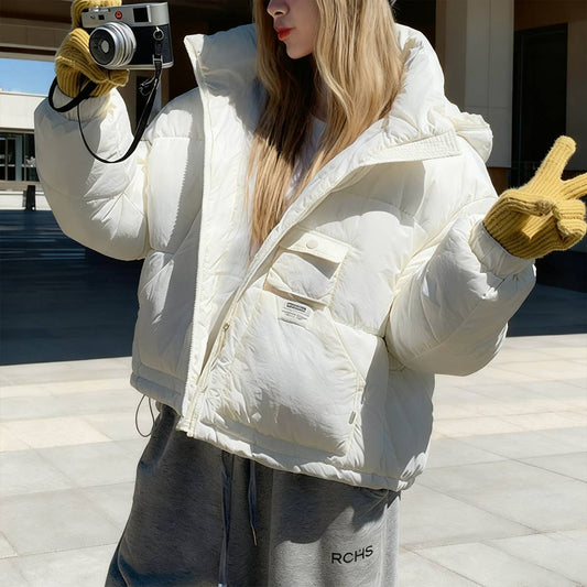 Stand collar hooded thick warm padded jacket