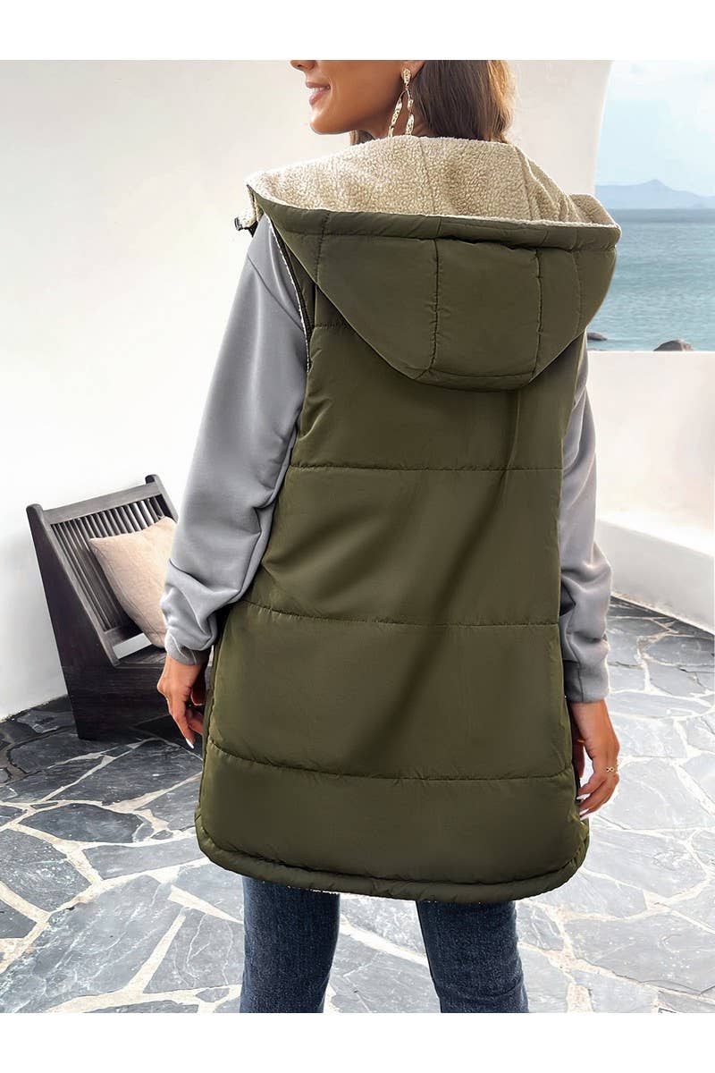 CWOJA0937_Zip Up Jacket Double Sided Warm Cardigan Vest