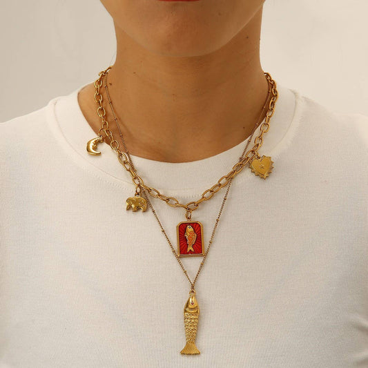 Original Steel Ocean Necklace with Fish & Dolphin_CWMM8831