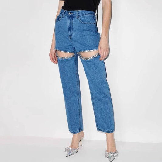 Straight leg baggy high-waisted long jeans