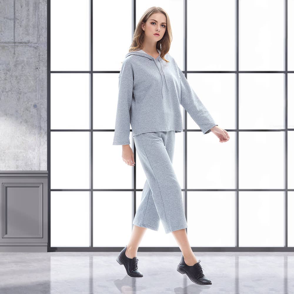 HOODED LACEUP HOODIE WIDE-LEG NINE-POINT PANTSUIT