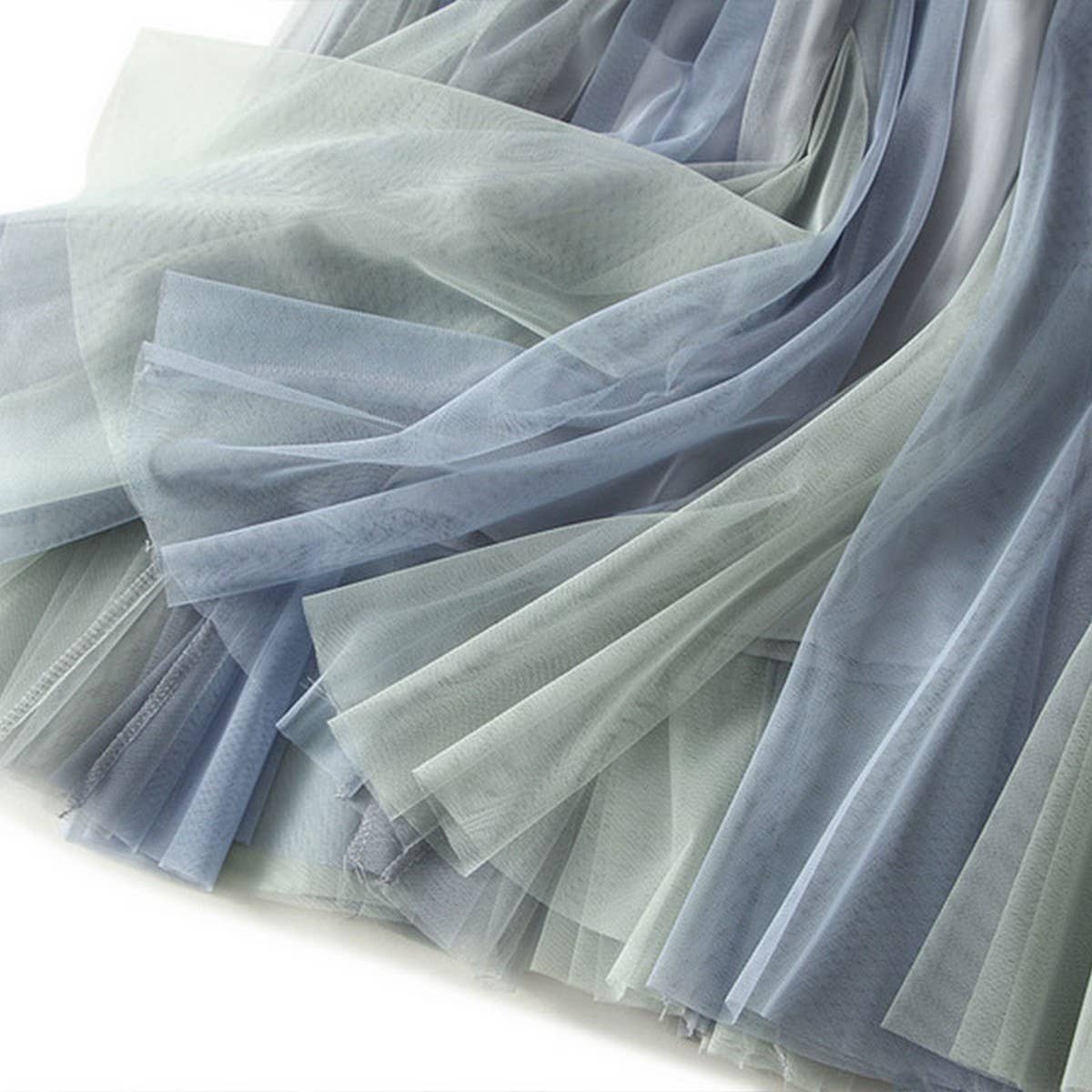 Layered Ombre Tulle Flared Maxi Skirt