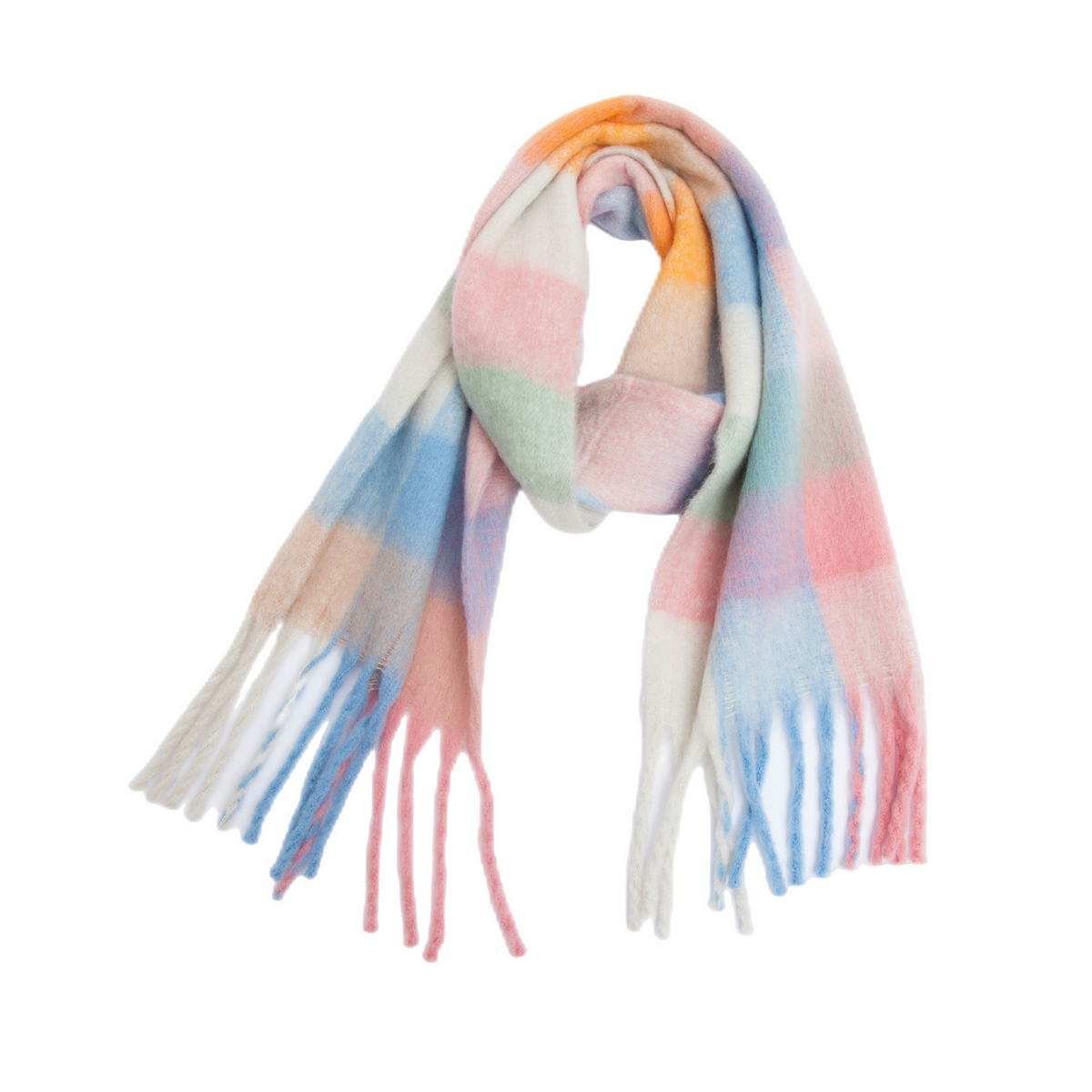 PLAID PATTERN FRINGE TRIM WINTER SCARF_CWASC2691