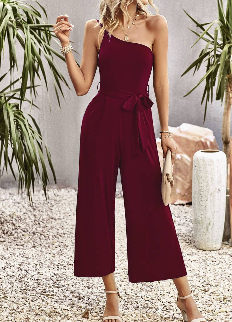 TEMPERAMENT SOLID COLOR STRAPLESS JUMPSUIT