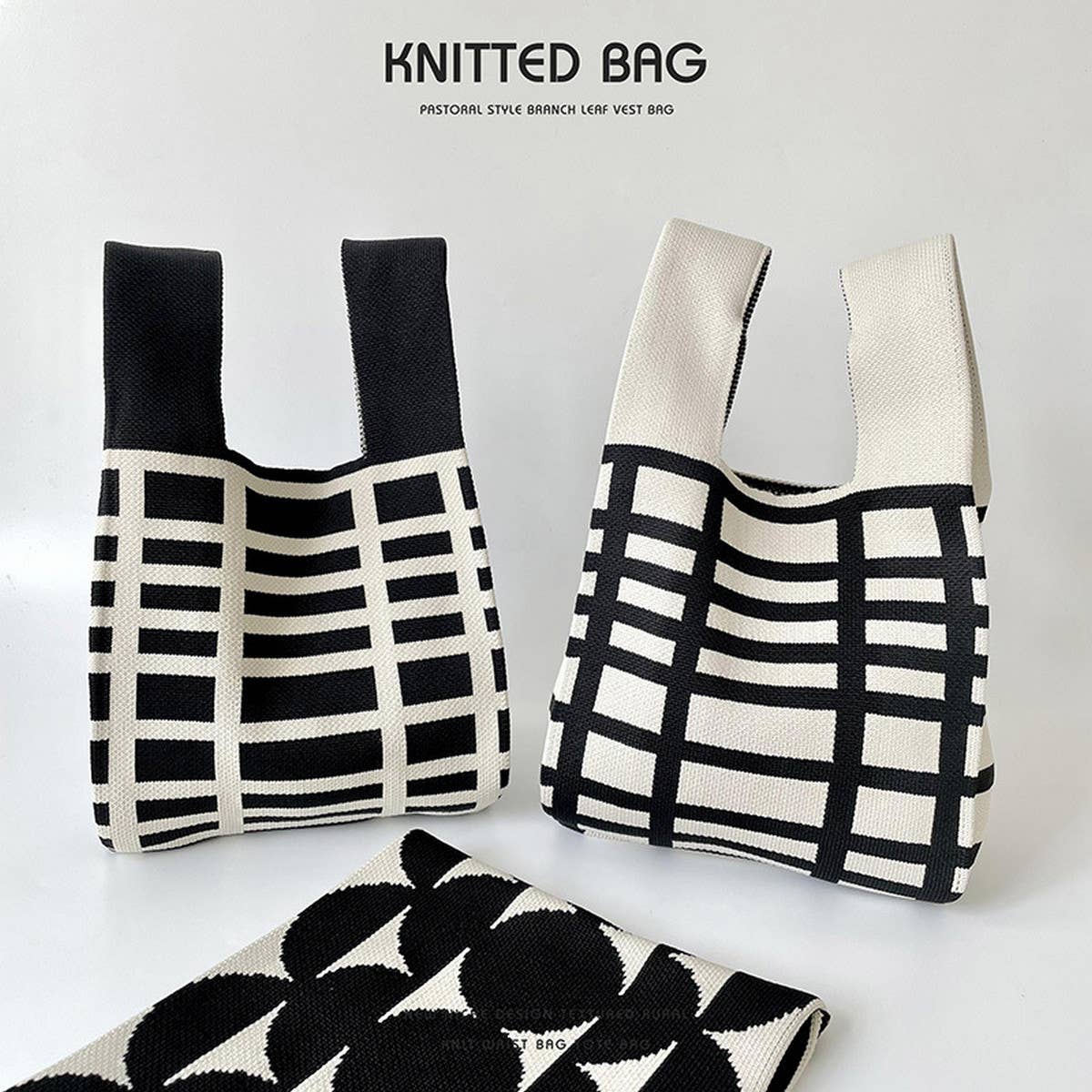 BLACK AND WHITE STRIPED STITCH HANDBAG_CWAB2393