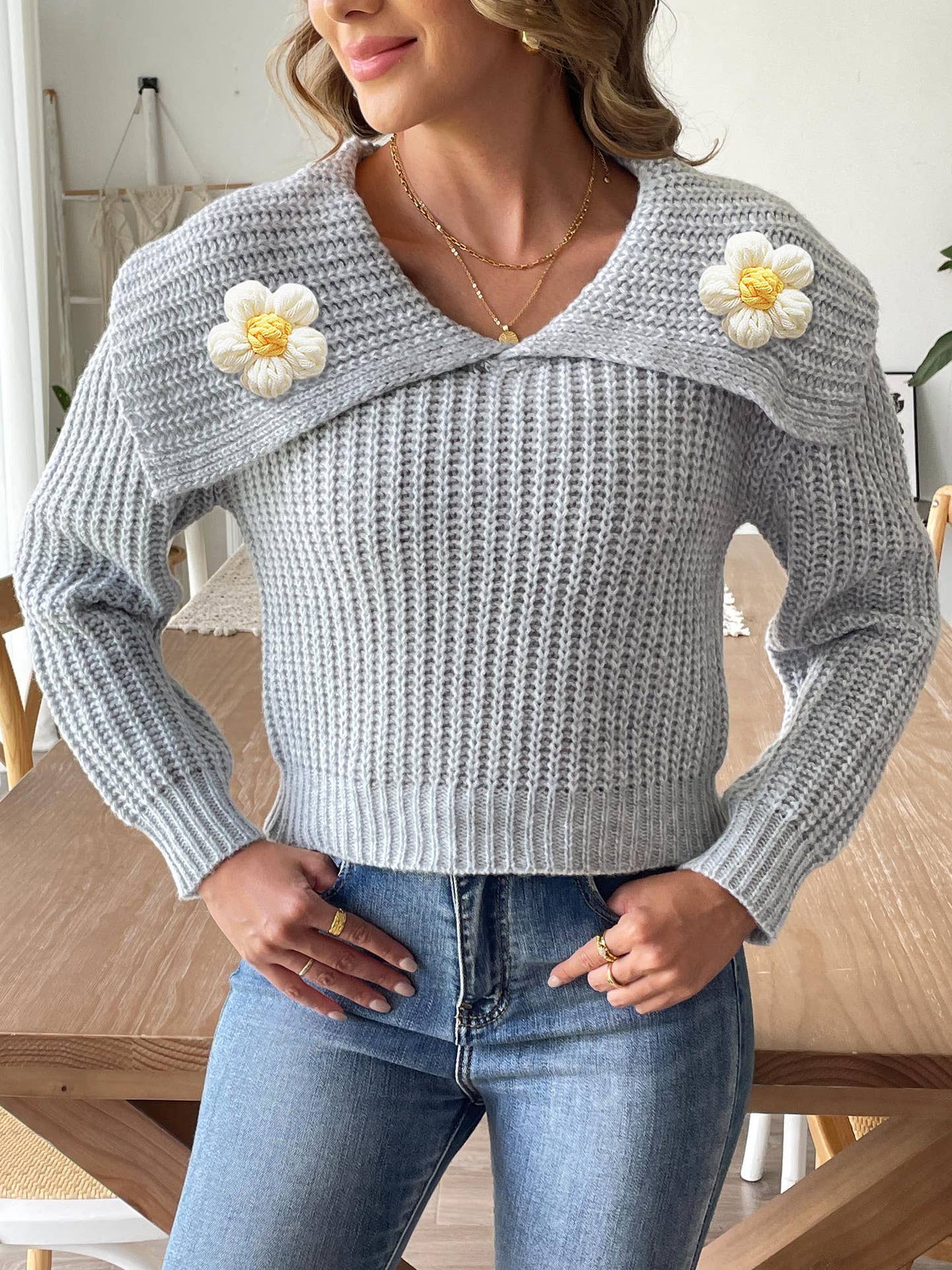 LARGE LAPEL HAND-CROCHETED PATCHWORK SWEATER